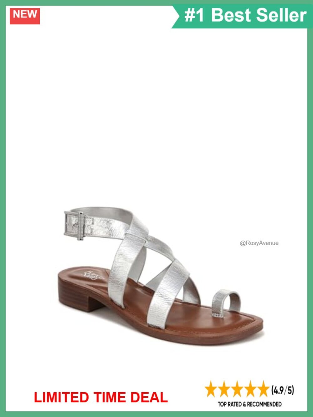 Franco Sarto Ina Strappy Flat Sandals Leather Adjustable Buckle Casual